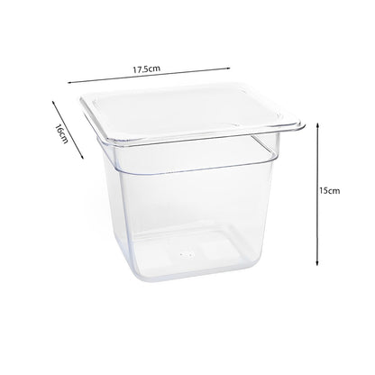 SOGA 150mm Clear Gastronorm GN Pan 1/6 Food Tray Storage with Lid