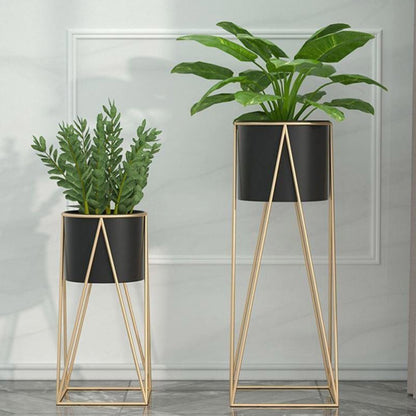 SOGA 50cm Gold Metal Plant Stand with Black Flower Pot Holder Corner Shelving Rack Indoor Display