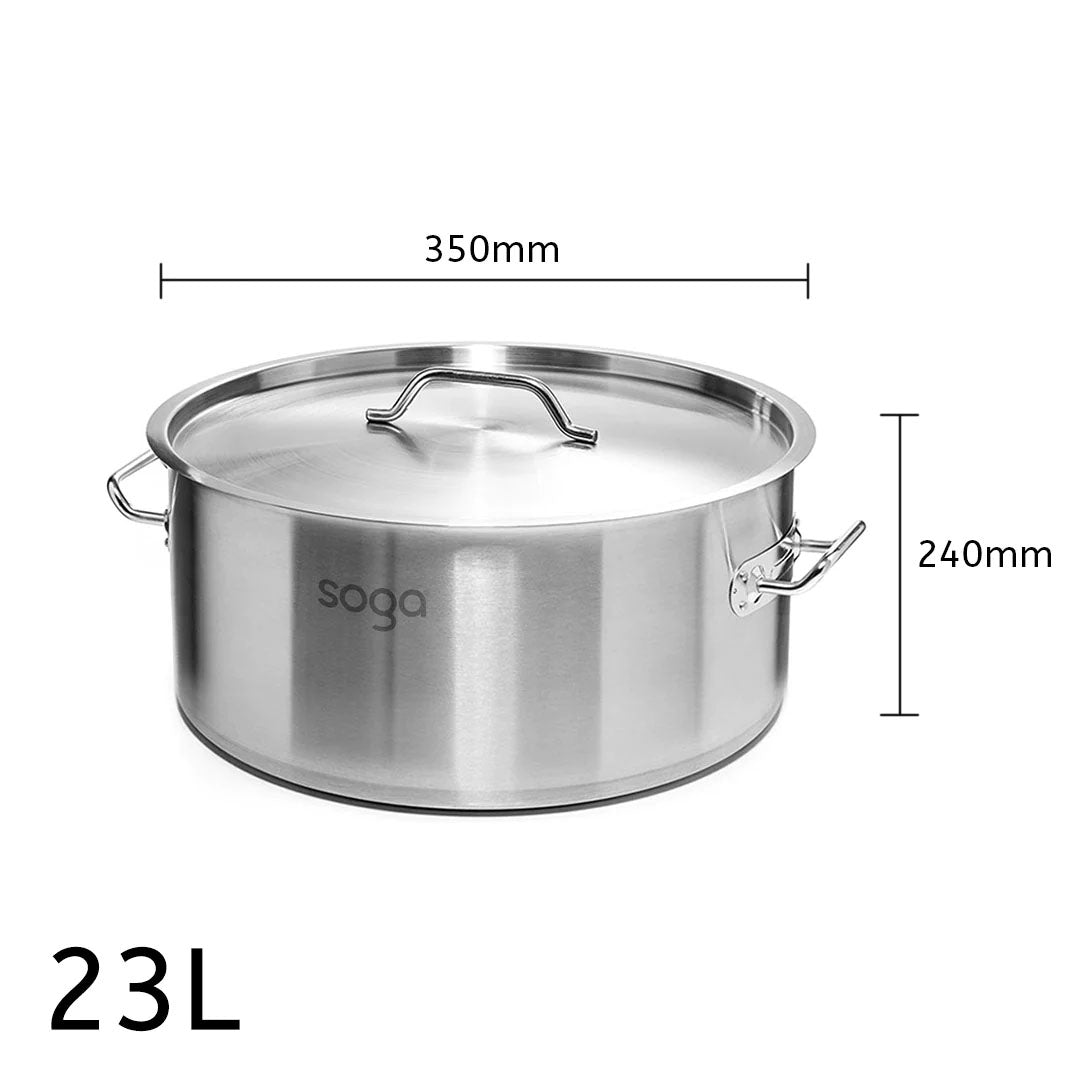 SOGA Stock Pot 23L Top Grade Thick Stainless Steel Stockpot 18/10