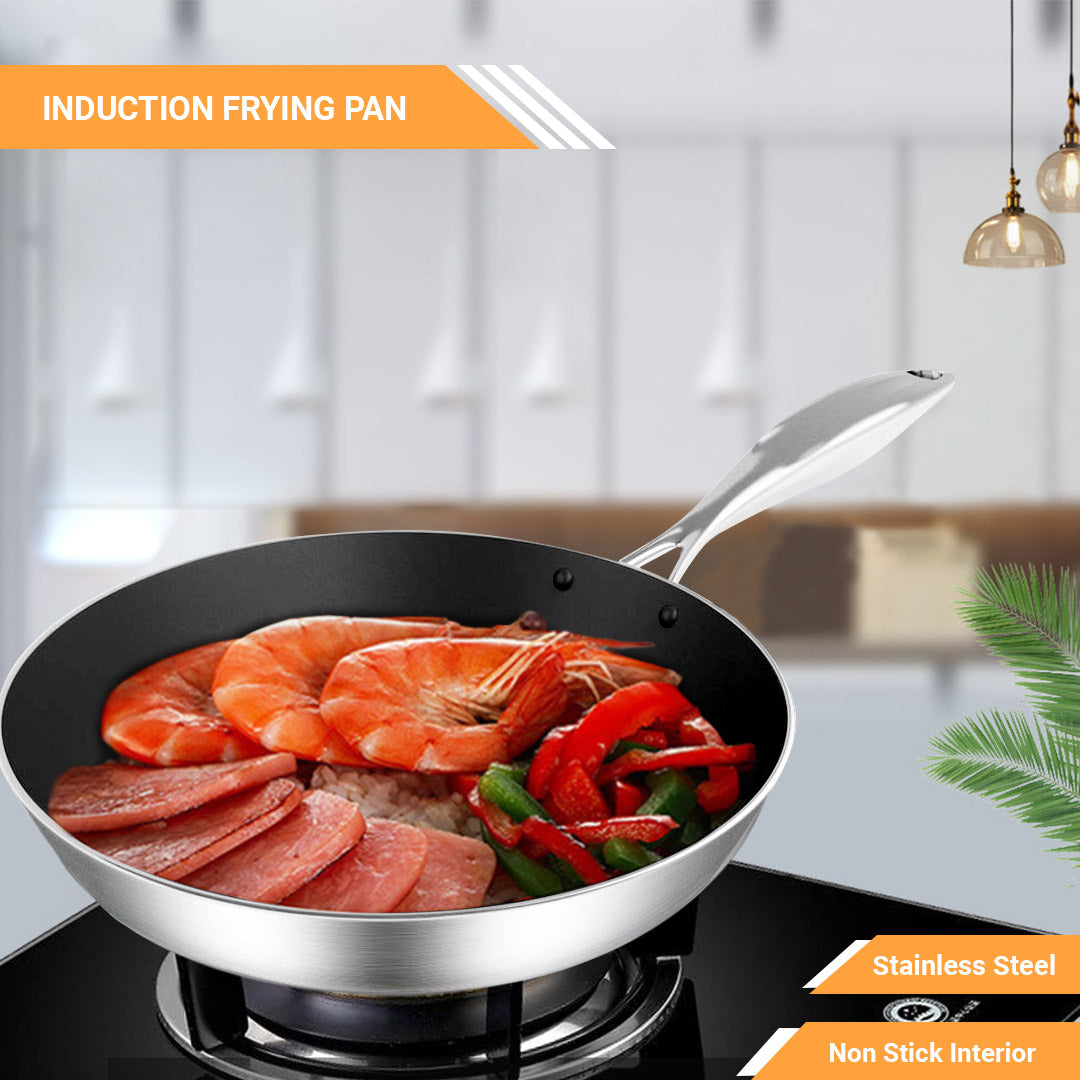 SOGA Stainless Steel Fry Pan 22cm Frying Pan Induction FryPan Non Stick Interior