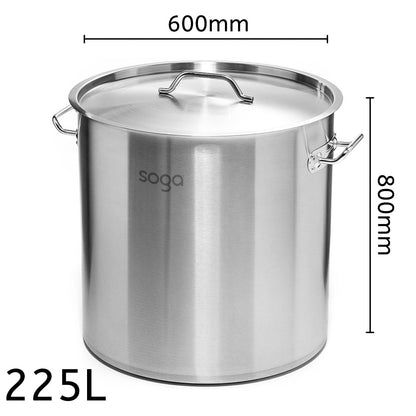 SOGA Stock Pot 225Lt Top Grade Thick Stainless Steel Stockpot 60CMX80CM 18/10