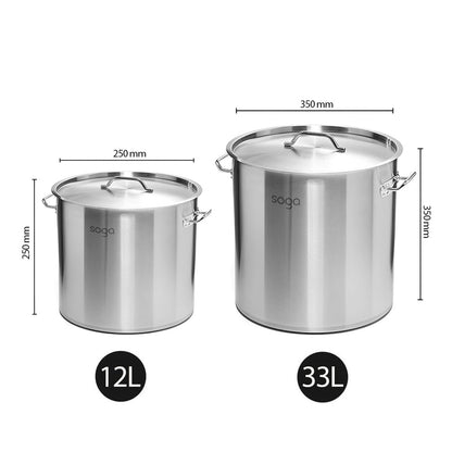 SOGA Stock Pot 12L 33L Top Grade Thick Stainless Steel Stockpot 18/10