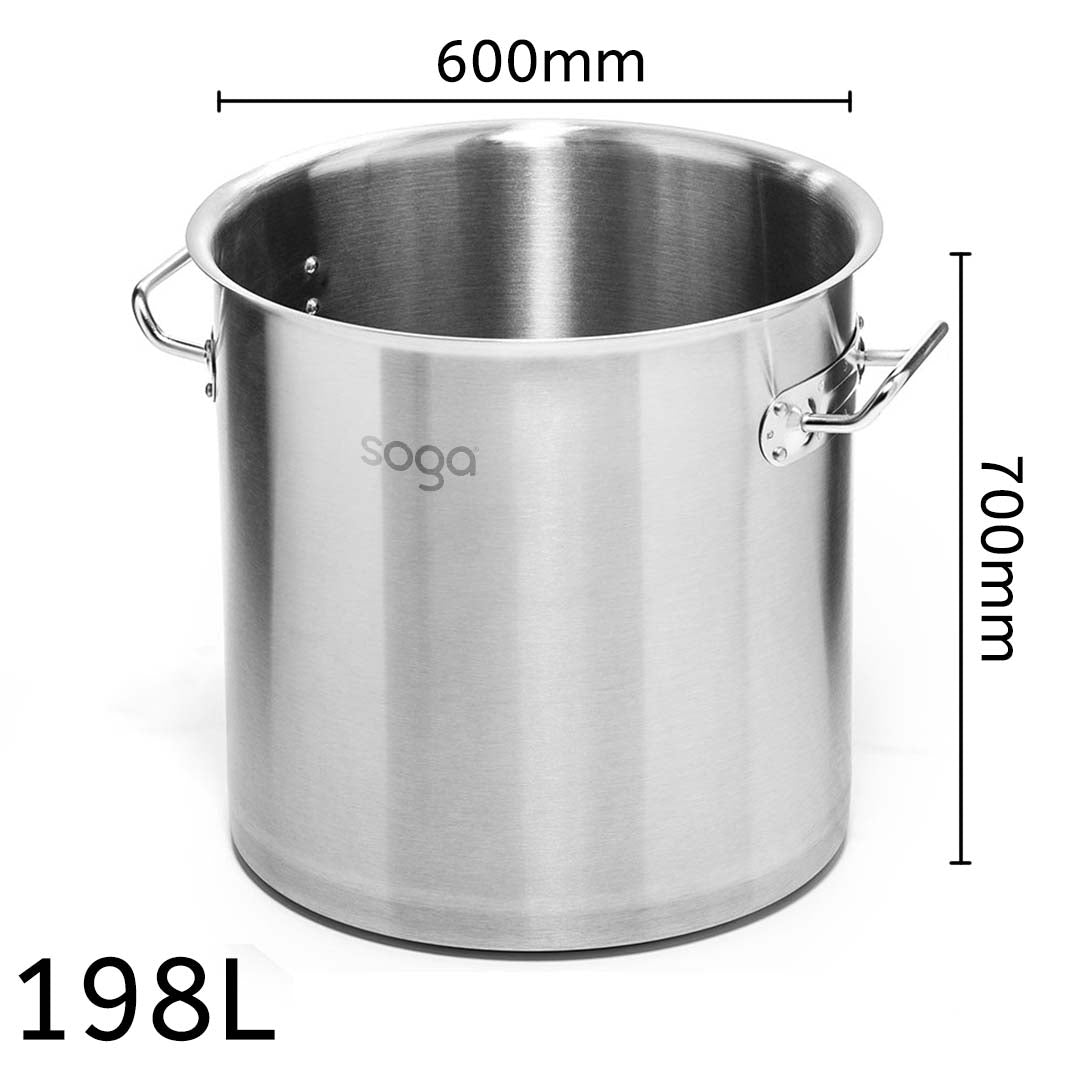 SOGA Stock Pot 198L Top Grade Thick Stainless Steel Stockpot 18/10 Without Lid