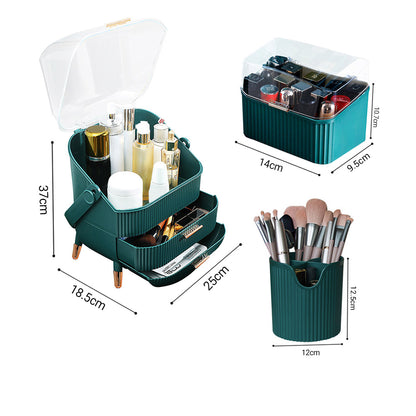 SOGA Green Cosmetic Jewelry Storage Organiser Set Makeup Brush Lipstick Skincare Holder Jewelry Storage Box with Handle