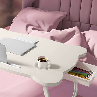 SOGA White Portable Bed Table Adjustable Folding Mini Desk With Mini Drawer and Cup-Holder Home Decor