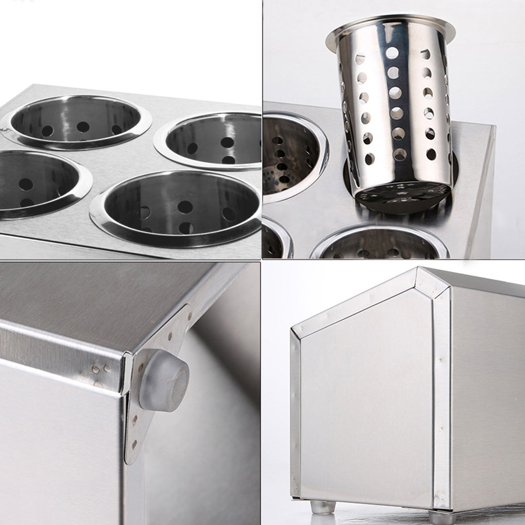 SOGA 2X 18/10 Stainless Steel Commercial Conical Utensils Square Cutlery Holder with 4 Holes