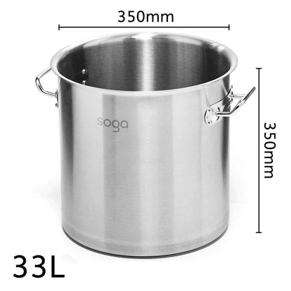 SOGA Stock Pot 33L Top Grade Thick Stainless Steel Stockpot 18/10 Without Lid