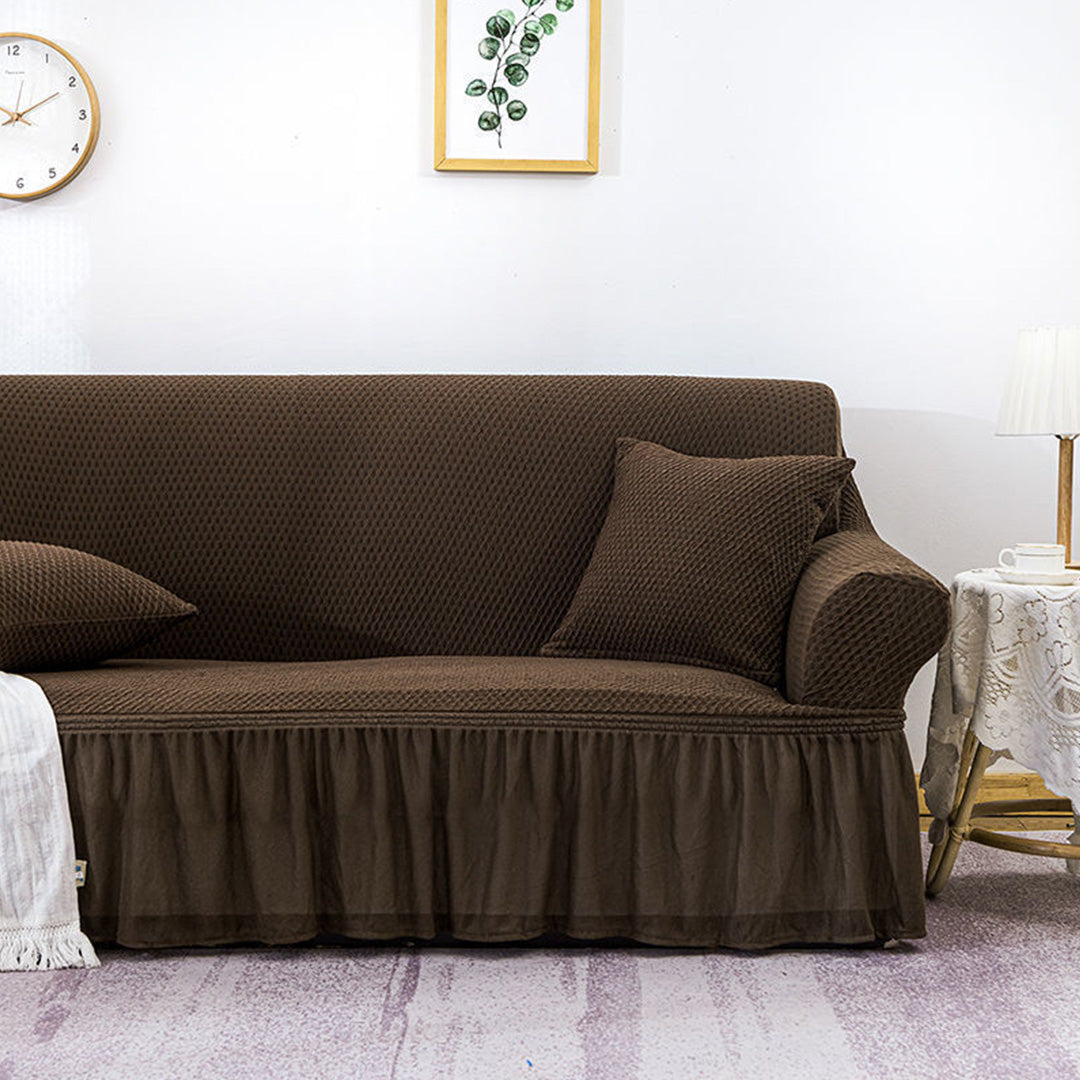 SOGA 3-Seater Coffee Sofa Cover with Ruffled Skirt Couch Protector High Stretch Lounge Slipcover Home Decor