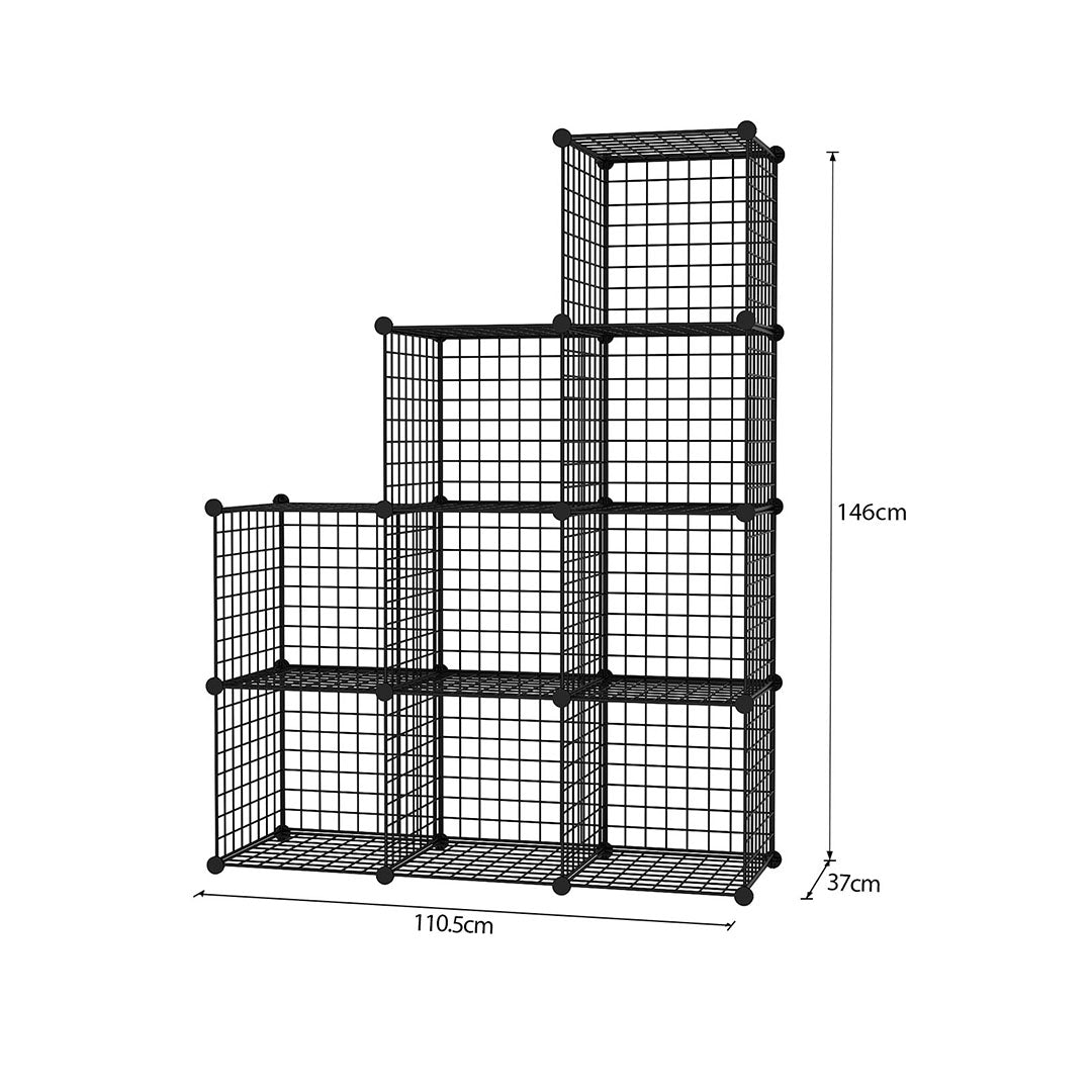 SOGA Black Portable 9-Cube 3 Column Storage Organiser Foldable DIY Modular Grid Space Saving Shelf