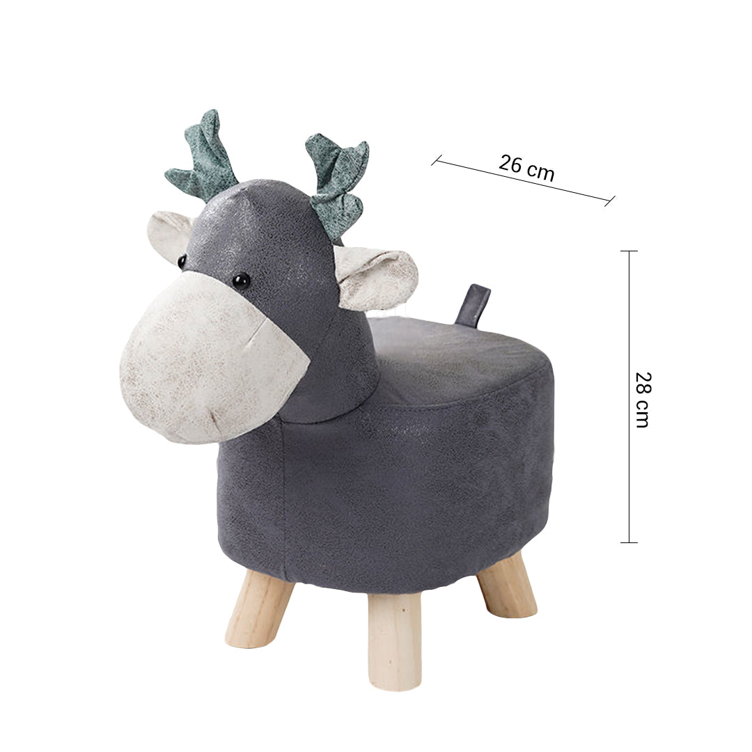 SOGA Grey Children Bench Deer Character Round Ottoman Stool Soft Small Comfy Seat Home Decor