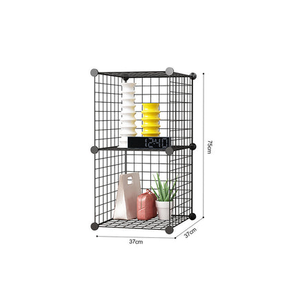 SOGA 2X Black Portable 2 Tier Cube Storage Organiser Foldable DIY Modular Grid Space Saving Shelf