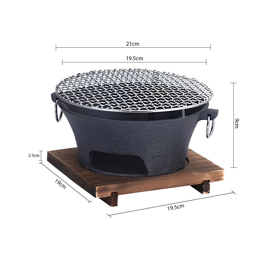 SOGA Medium Cast Iron Round Stove Charcoal Table Net Grill Japanese Style BBQ Picnic Camping with Wooden Board