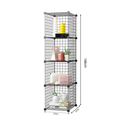 SOGA Black Portable 4 Tier Cube Storage Organiser Foldable DIY Modular Grid Space Saving Shelf