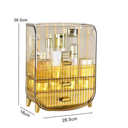 SOGA 2X 3 Tier Golden Yellow Multifunctional Countertop Cosmetic Storage Makeup Perfume Skincare Display Stand Shelf Drawer Type Organiser