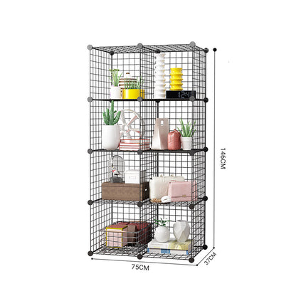 SOGA Black Portable 8-Cube Storage Organiser Foldable DIY Modular Grid Space Saving Shelf