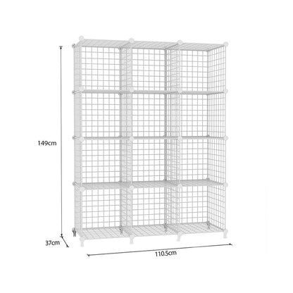 SOGA White Portable 12-Cube 3 Column Storage Organiser Foldable DIY Modular Grid Space Saving Shelf