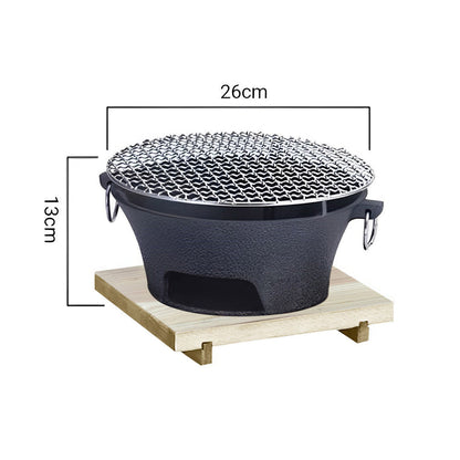 SOGA Large Cast Iron Round Stove Charcoal Table Net Grill Japanese Style BBQ Picnic Camping with Wooden Board