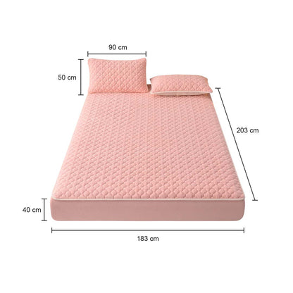 SOGA Pink 183cm Wide Mattress Cover Thick Quilted Fleece Stretchable Clover Design Bed Spread Sheet Protector with Pillow Covers