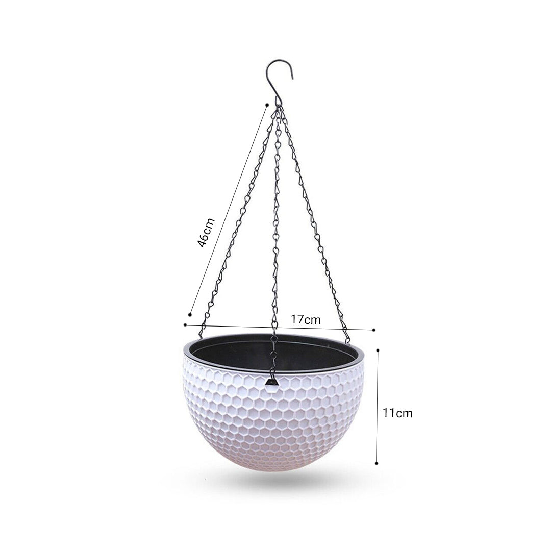 SOGA White Small Hanging Resin Flower Pot Self Watering Basket Planter Outdoor Garden Decor