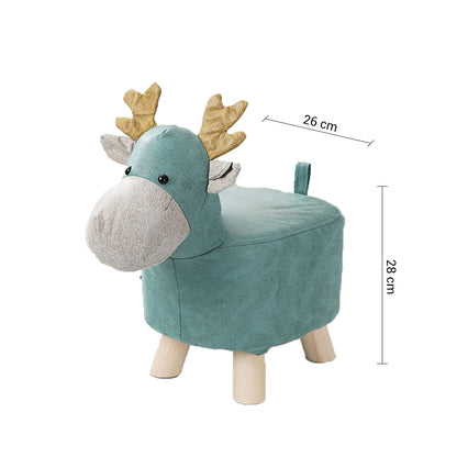 SOGA Green Children Bench Deer Character Round Ottoman Stool Soft Small Comfy Seat Home Decor