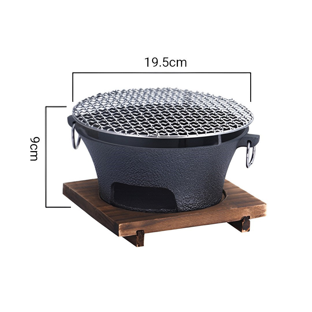 SOGA Small Cast Iron Round Stove Charcoal Table Net Grill Japanese Style BBQ Picnic Camping with Wooden Board