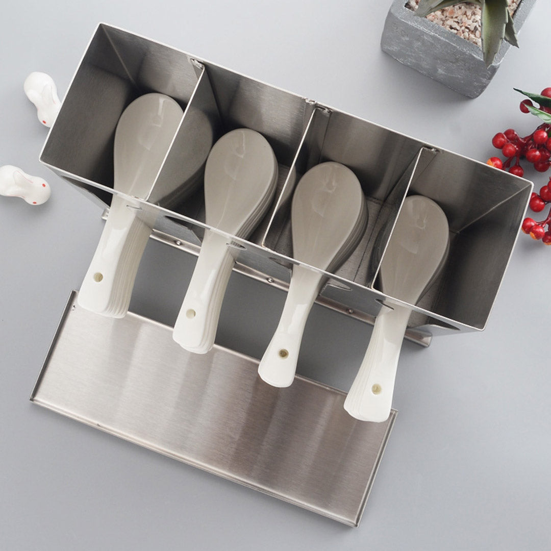 SOGA Stainless Steel Buffet Restaurant Spoon Utensil Holder Storage Rack 4 Holes