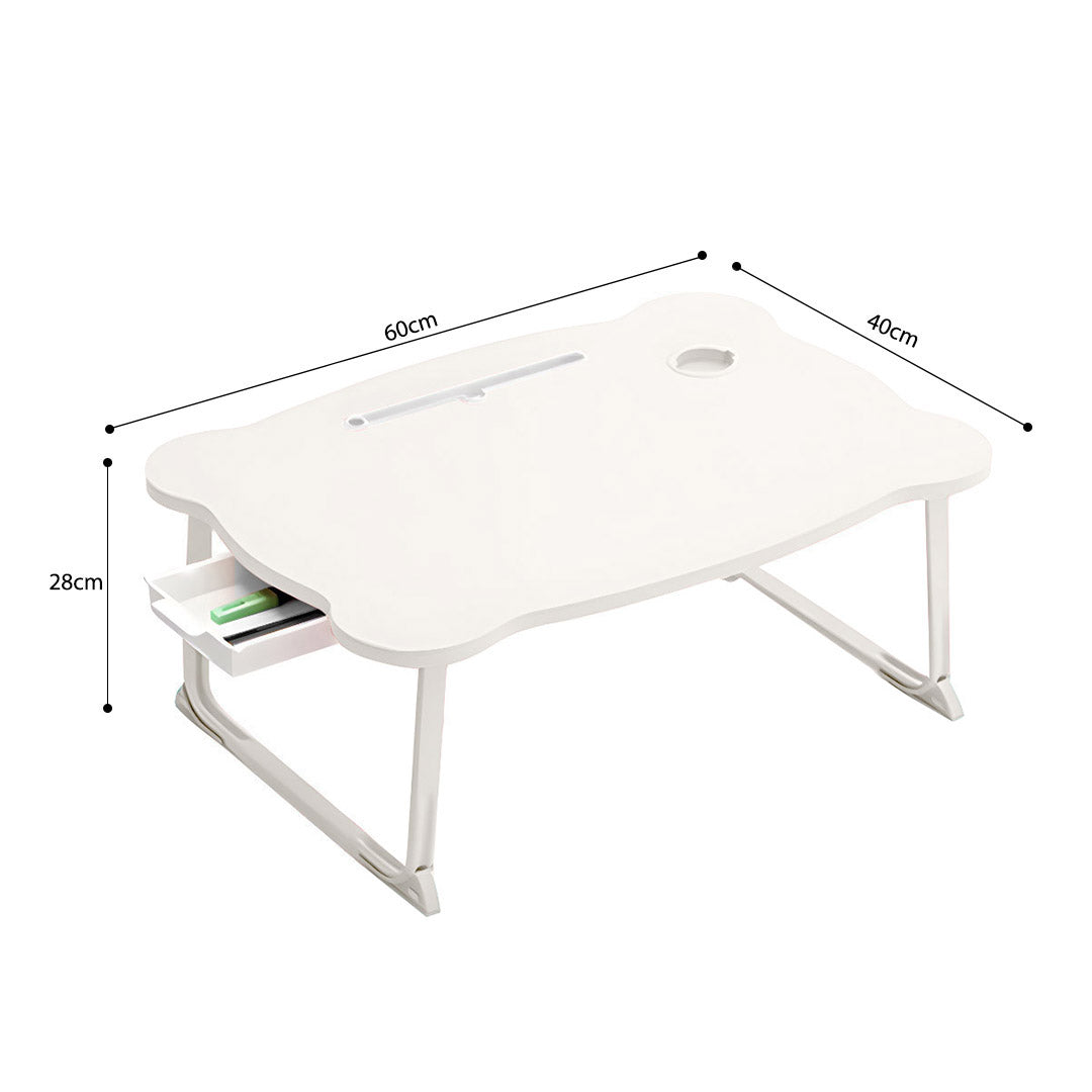 SOGA White Portable Bed Table Adjustable Folding Mini Desk With Mini Drawer and Cup-Holder Home Decor