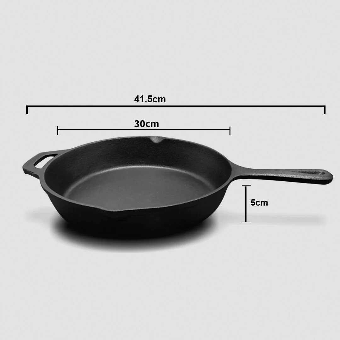 SOGA 2X 30cm Round Cast Iron Frying Pan Skillet Steak Sizzle Platter with Helper Handle