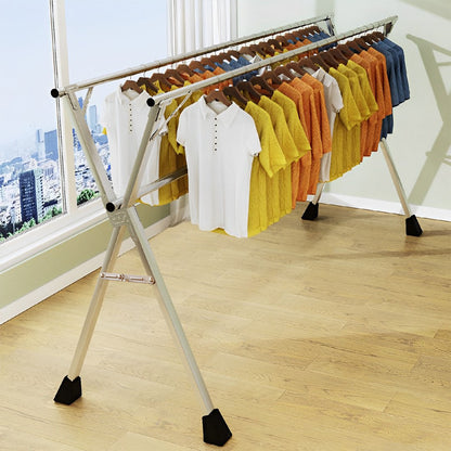 SOGA 2X 2.4m Portable Standing Clothes Drying Rack Foldable Space-Saving Laundry Holder 3 Poles