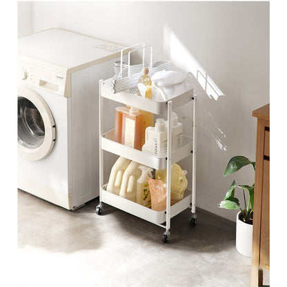 SOGA 2X 3 Tier Steel White Foldable Kitchen Cart Multi-Functional Shelves Portable Storage Organizer with Wheels