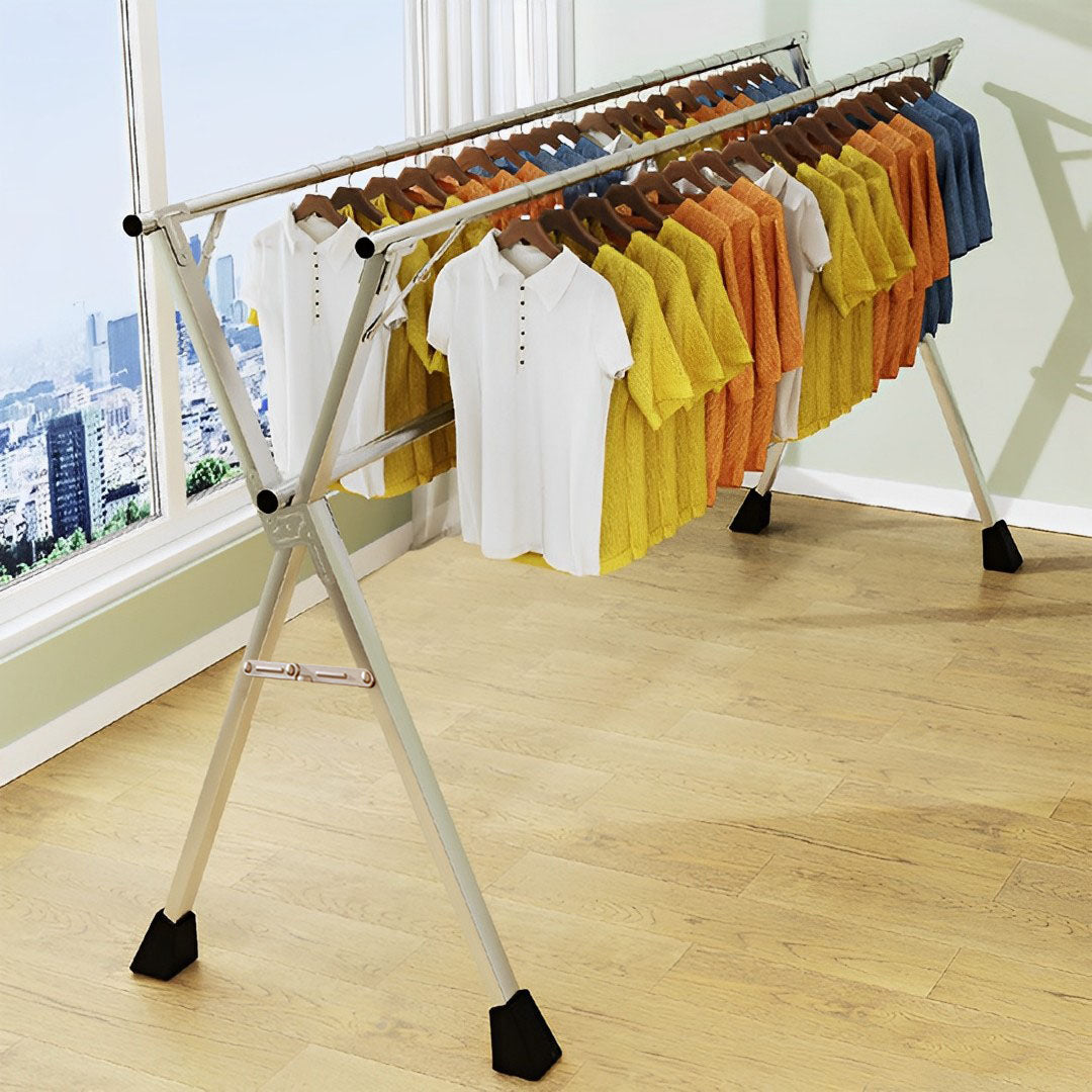 SOGA 2.4m Portable Standing Clothes Drying Rack Foldable Space-Saving Laundry Holder 3 Poles