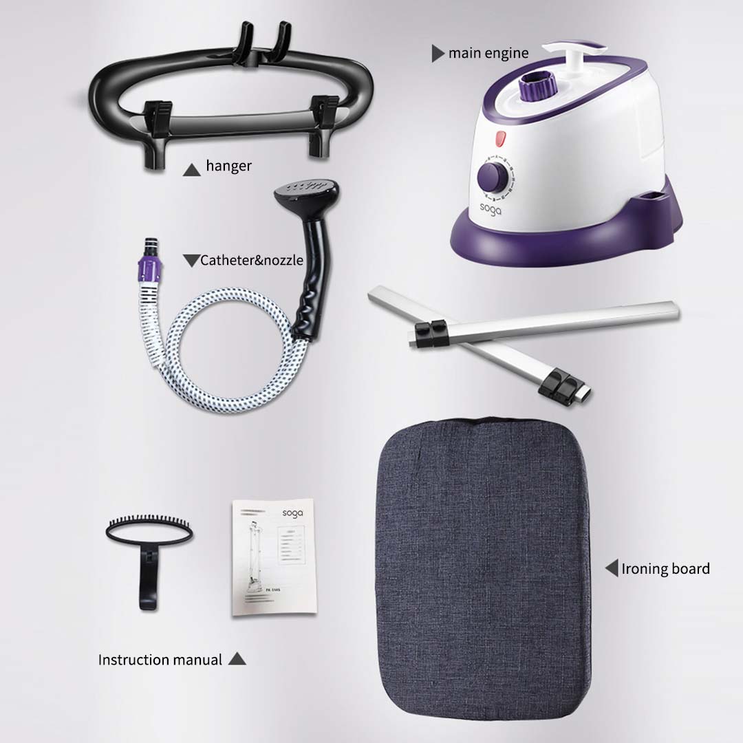 SOGA 2X Garment Steamer Vertical Twin Pole Clothes 1700ml 1800w Professional Steaming Kit Purple