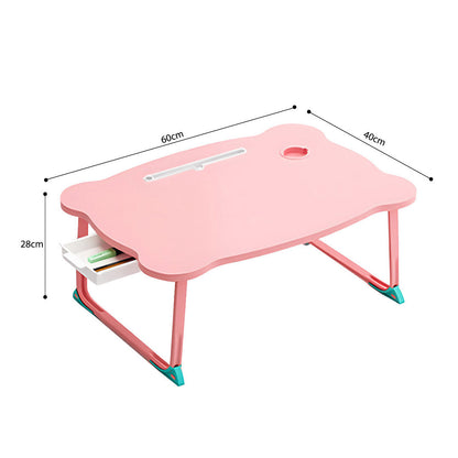 SOGA Pink Portable Bed Table Adjustable Folding Mini Desk With Mini Drawer and Cup-Holder Home Decor