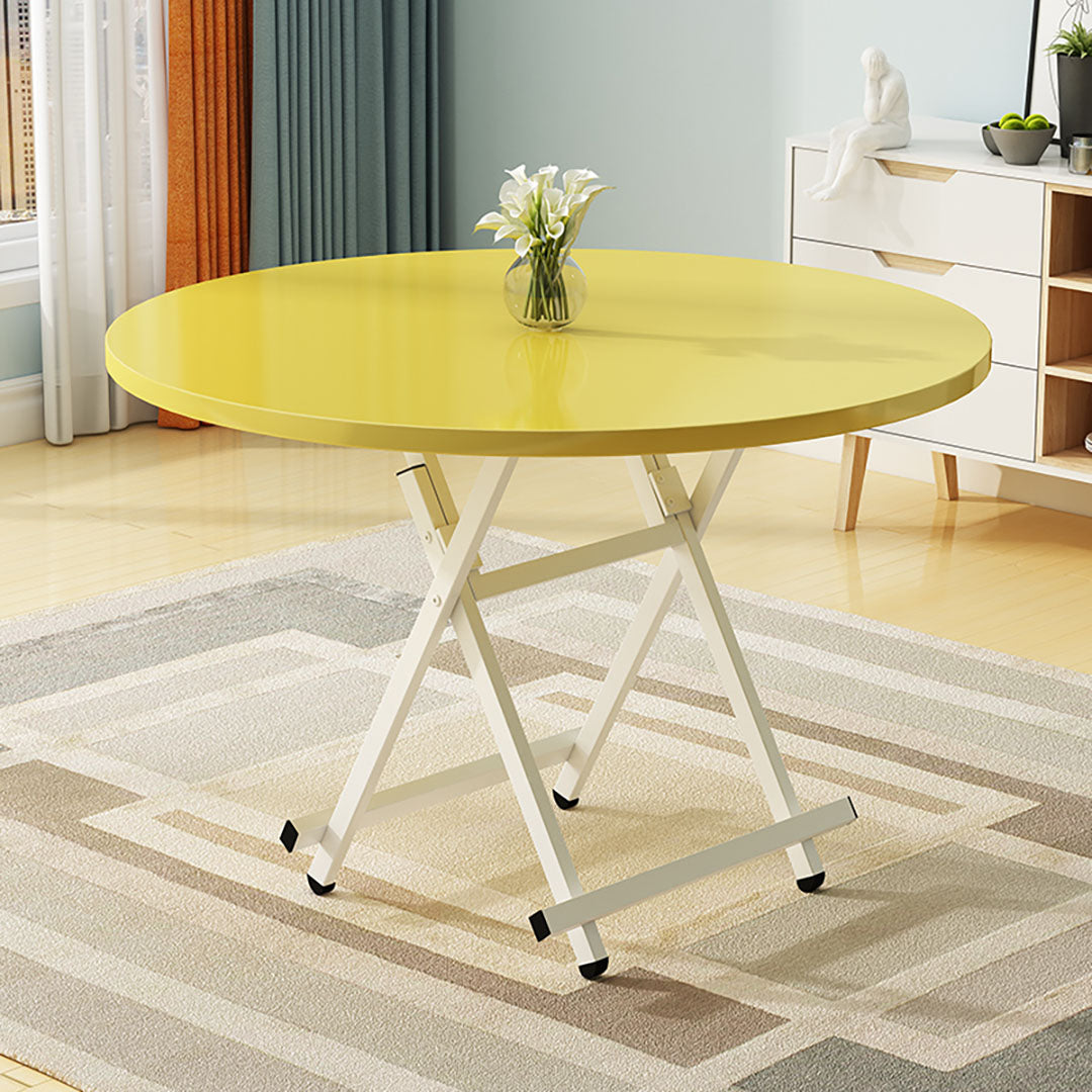 SOGA Yellow Dining Table Portable Round Surface Space Saving Folding Desk Home Decor