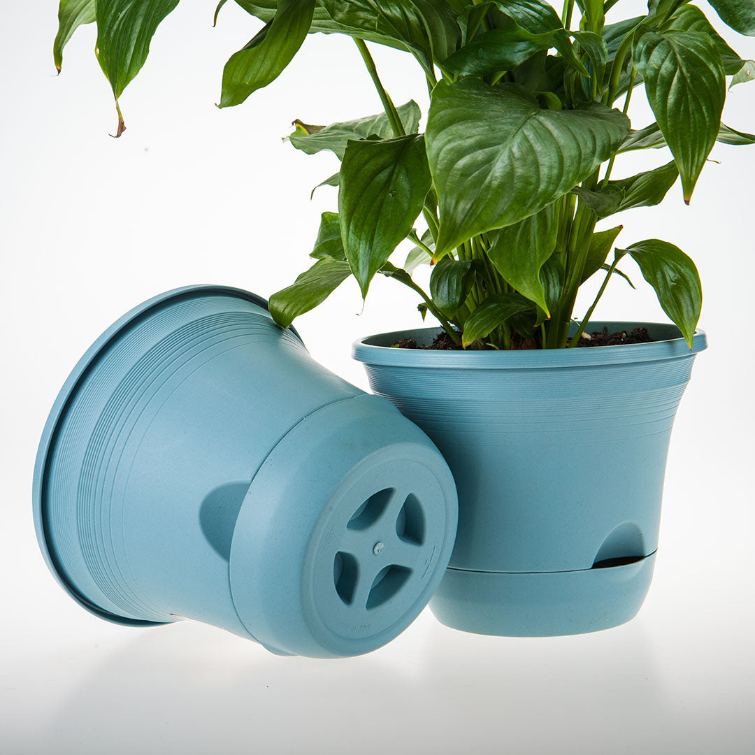 SOGA 19.5 cm Blue Plastic Plant Pot Self Watering Planter Flower Bonsai Outdoor Garden Decor Set of 2