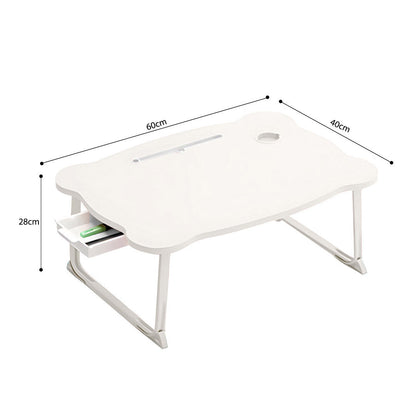 SOGA White Portable Bed Table Adjustable Folding Mini Desk With Mini Drawer and Cup-Holder Home Decor