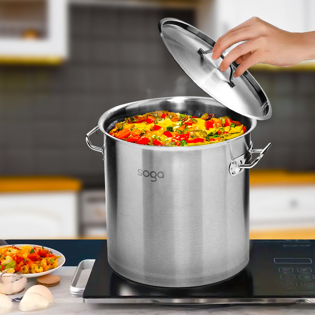 SOGA Stock Pot 21L 50L Top Grade Thick Stainless Steel Stockpot 18/10