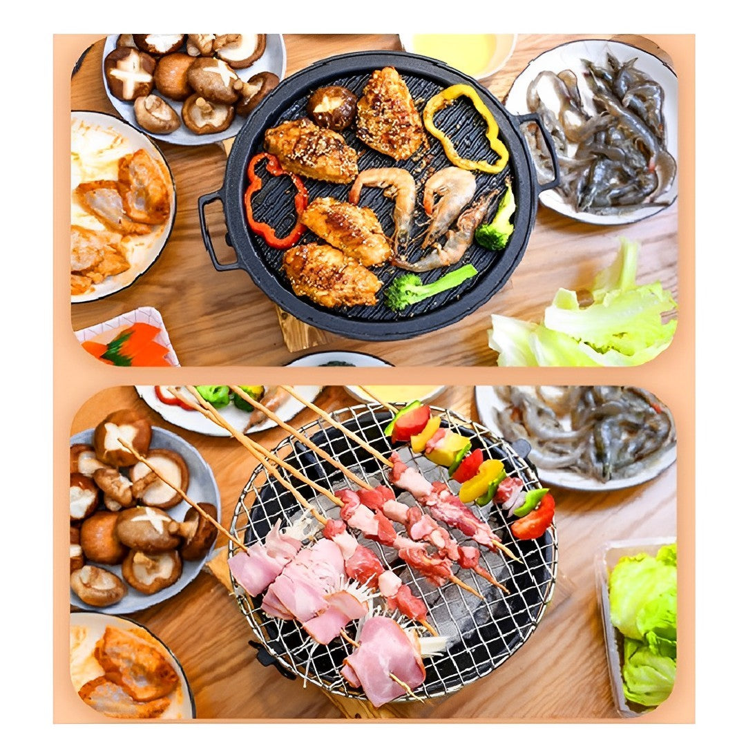 SOGA Small Cast Iron Round Stove Charcoal Table Net Grill Japanese Style BBQ Picnic Camping with Wooden Board