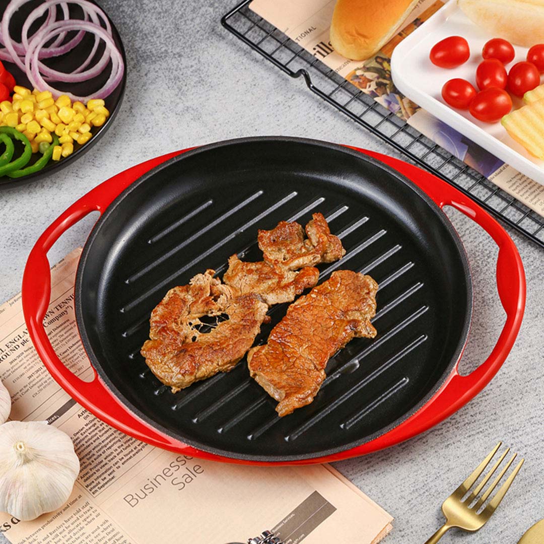 SOGA Enamel Porcelain 26cm Cast Iron Frying Pan Skillet Non-stick Coating Steak Sizzle Platter