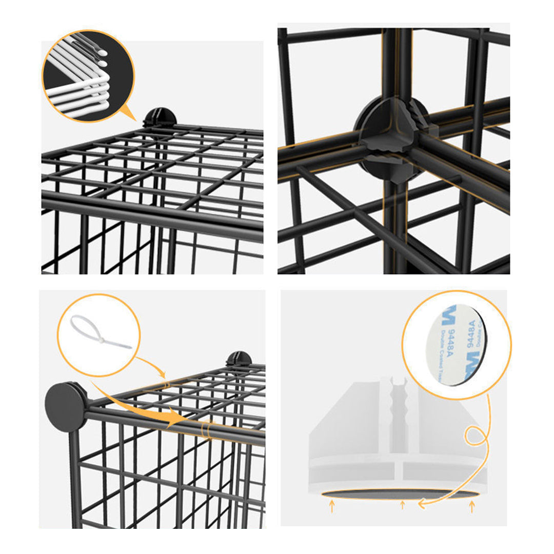 SOGA 2X Black Portable 2 Tier Cube Storage Organiser Foldable DIY Modular Grid Space Saving Shelf