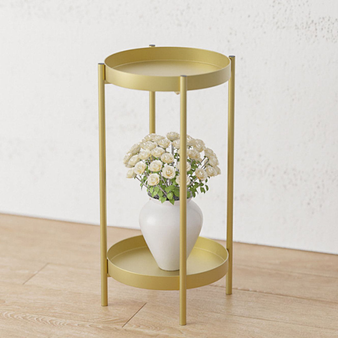 SOGA 2 Layer 80cm Gold Metal Plant Stand Flower Pot Holder Corner Shelving Rack Indoor Display