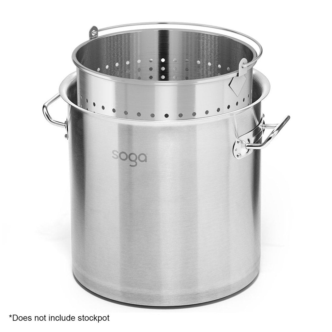 SOGA 71L 18/10 Stainless Steel Perforated Stockpot Basket Pasta Strainer with Handle