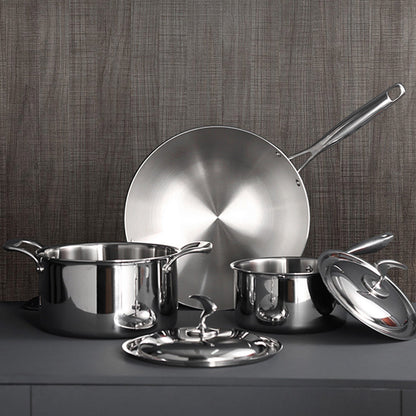 SOGA 6 Piece Cookware Set 18/10 Stainless Steel 3-Ply Frying Pan, Milk, and Soup Pot with Lid