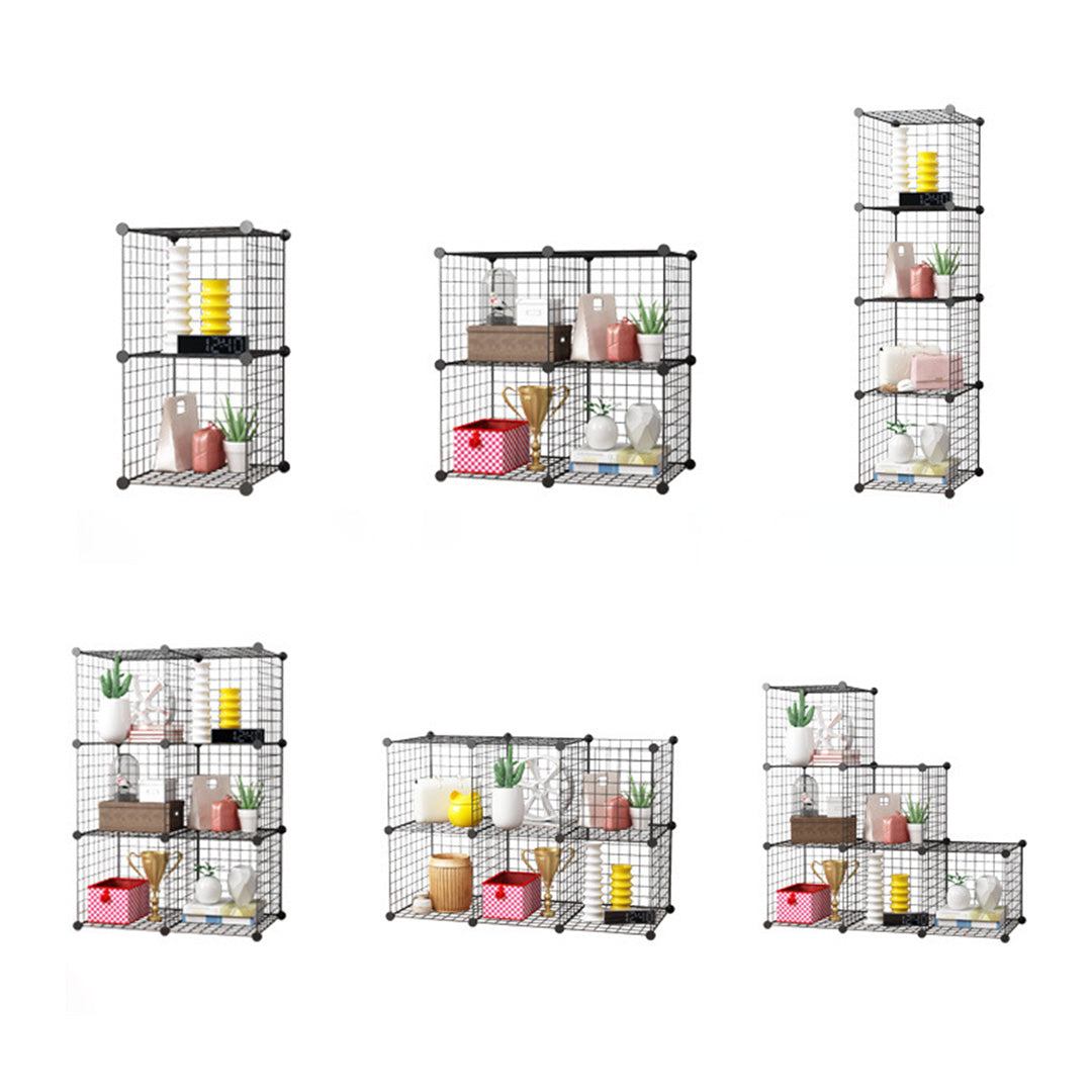 SOGA Black Portable 2 Tier Cube Storage Organiser Foldable DIY Modular Grid Space Saving Shelf