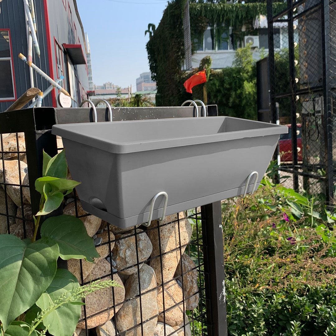 SOGA 49.5cm Gray Rectangular Planter Vegetable Herb Flower Outdoor Plastic Box with Holder Balcony Garden Decor Set of 2