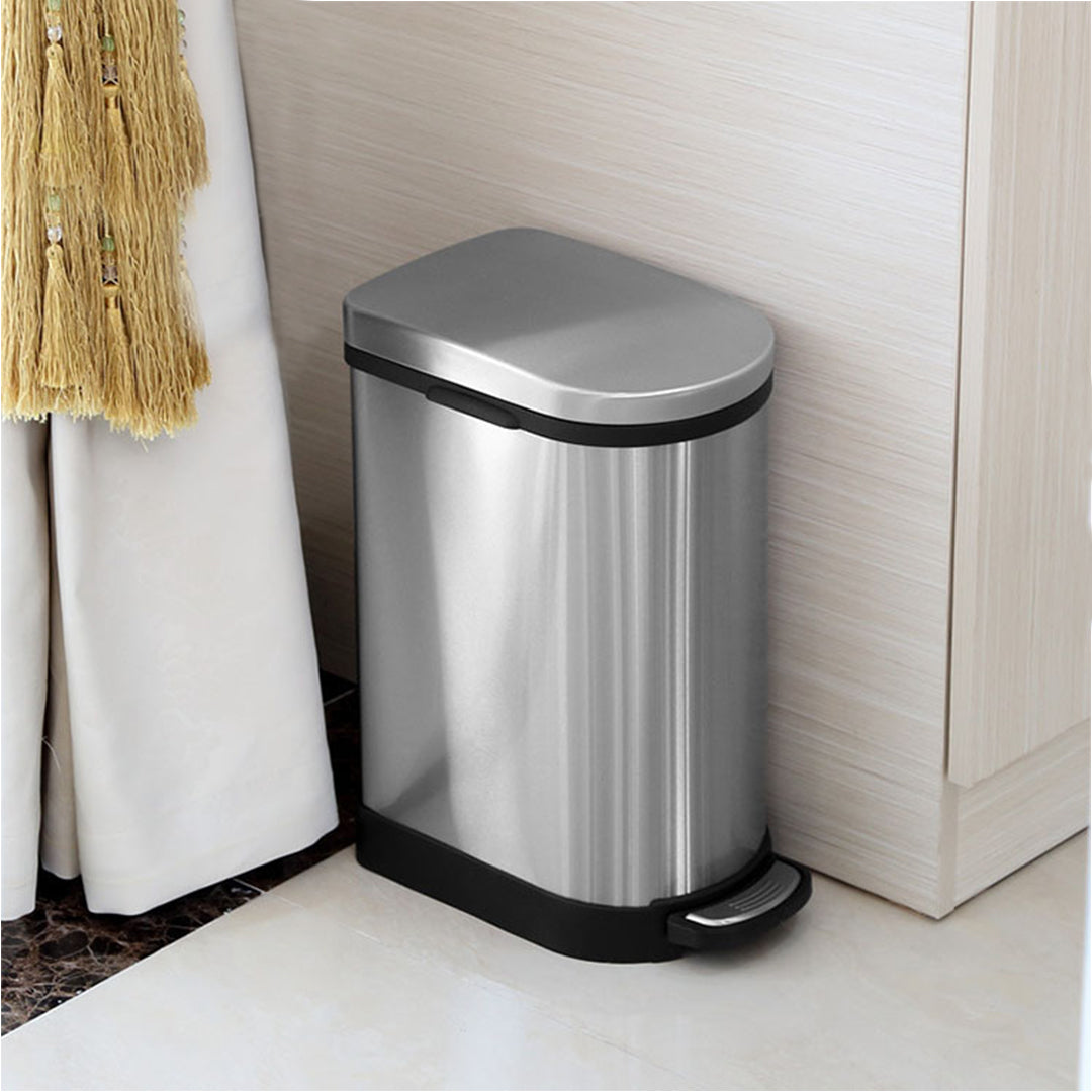 SOGA Foot Pedal Stainless Steel Rubbish Recycling Garbage Waste Trash Bin 10L U