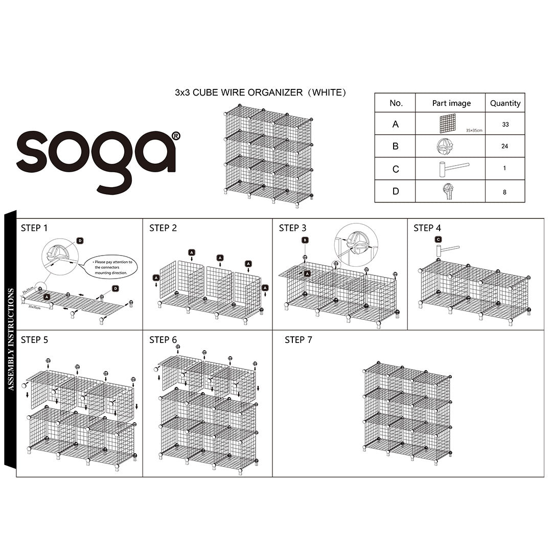 SOGA 2X White Portable 9-Cube 3 Column Storage Organiser Foldable DIY Modular Grid Space Saving Shelf