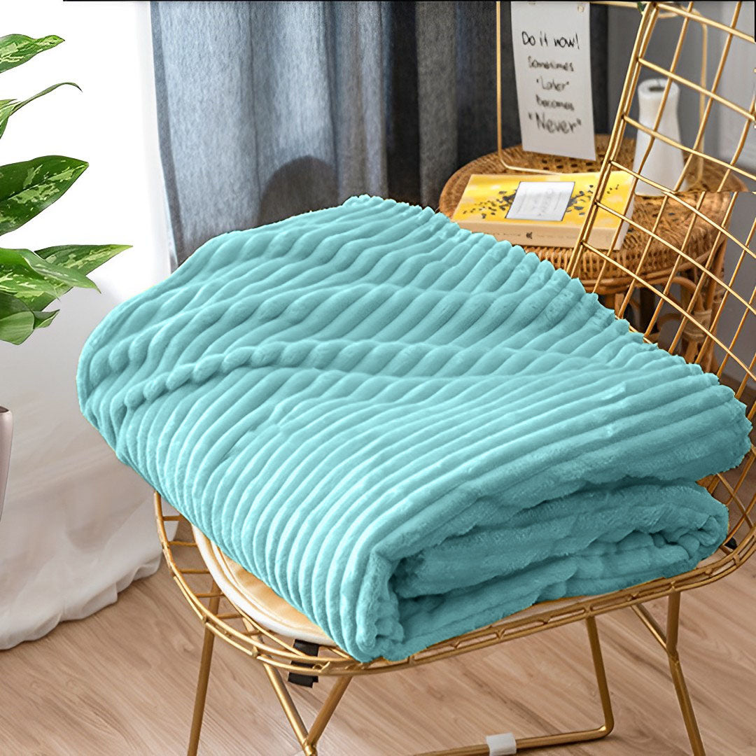 SOGA Sky Blue Throw Blanket Warm Cozy Striped Pattern Thin Flannel Coverlet Fleece Bed Sofa Comforter