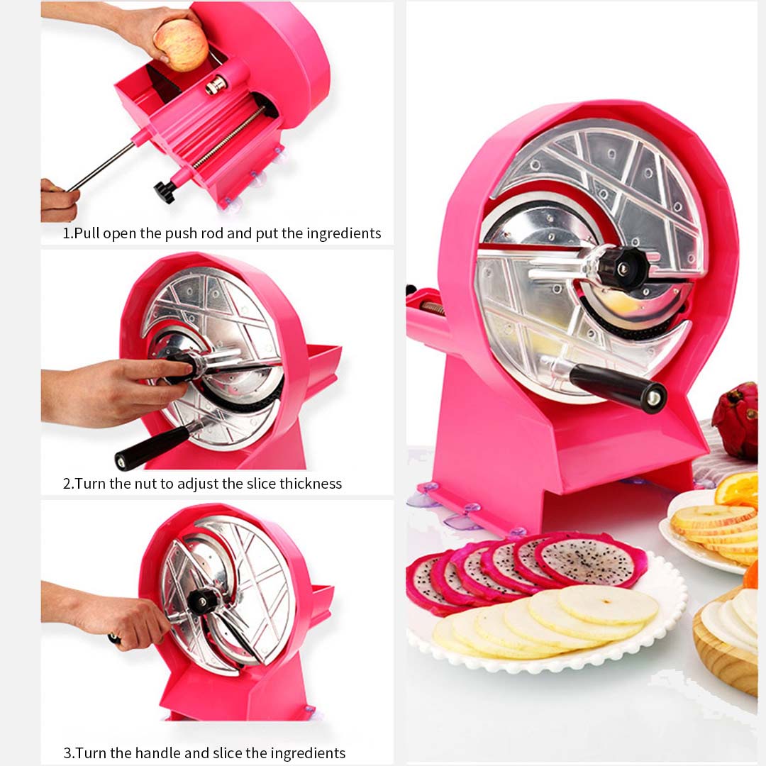 SOGA Commercial Manual Vegetable Fruit Slicer Kitchen Cutter Machine Pink