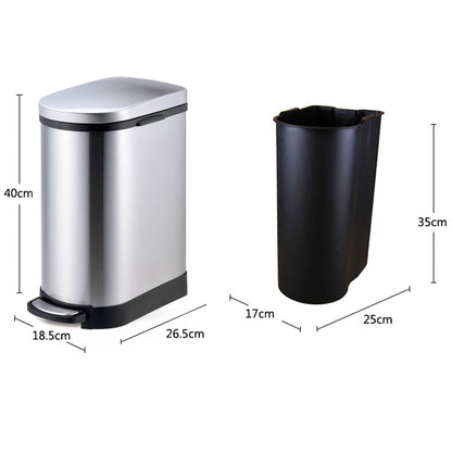 SOGA Foot Pedal Stainless Steel Rubbish Recycling Garbage Waste Trash Bin 10L U